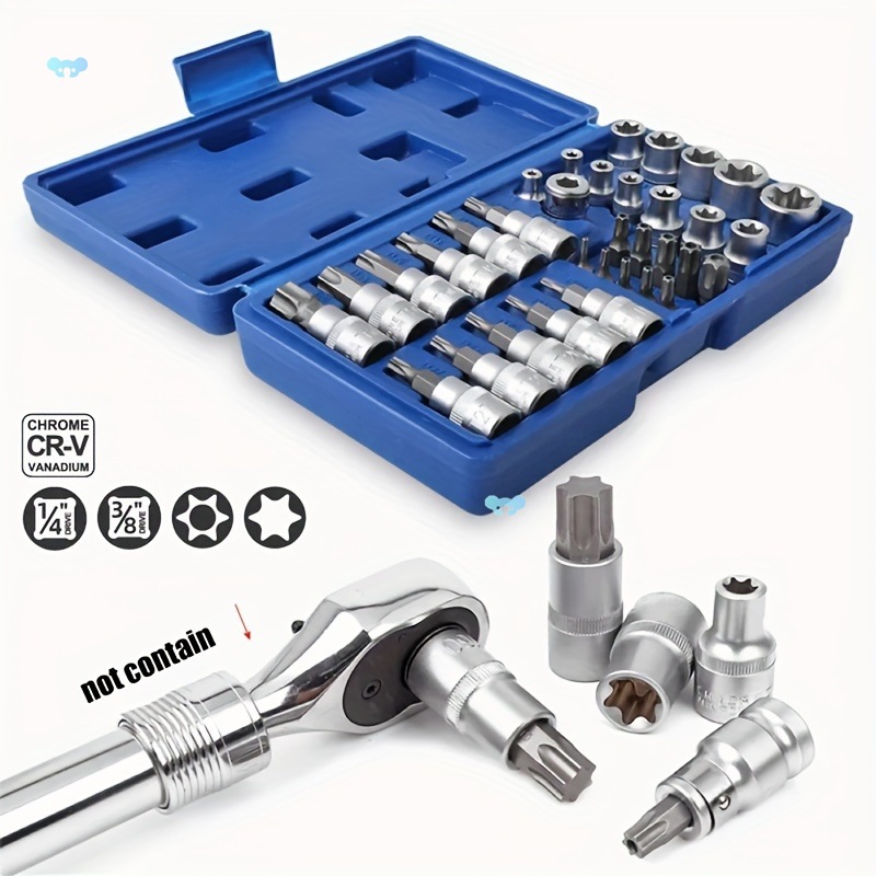 34pcs Torx and E Torx Security Bits 1/4 3/8 1/2 Drive跨境