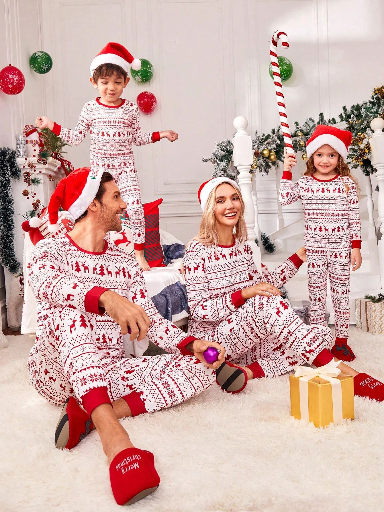 Ropa de mujer Conjunto navideño para padres e hijos Conjunto familiar Conjunto navideño Pijama navideño de algodón para padres e hijos_voghion.com