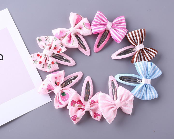 Girl's Sweet Stripe Fruit Bow Knot Cloth Printing Hair Clip display picture 1