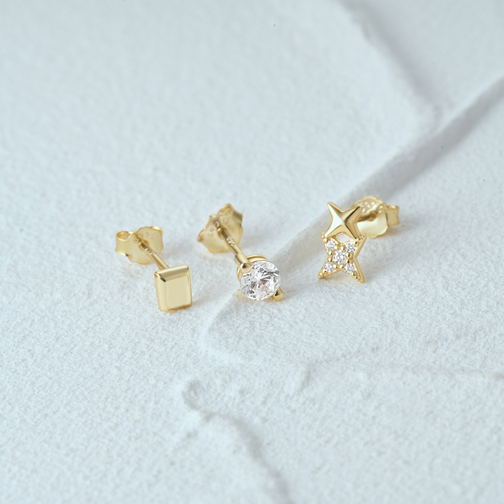 3g Weight Ear Studs Classification 1 Set Quantity Daily Occasion 925 Sterling Silver Material Star, Butterfly Pattern Women's Gender Plating Design Simple Style Style 1 Set 925 Sterling Silver Star Butterfly Ear Studs 73