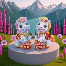 新款2026年马年植绒立体洒金卡通生肖对贴门贴年画窗花墙贴画装品