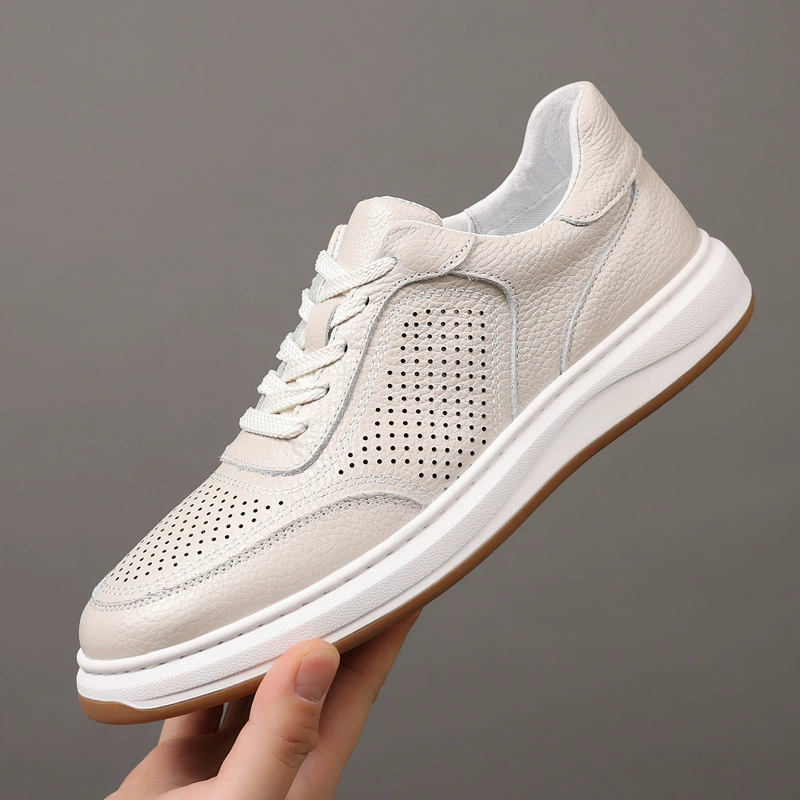 Мужские летние кроссовки на шнуровке, дышащие, повседневные, с перфорированной мягкой подошвой, универсальные белые туфли-сабо.