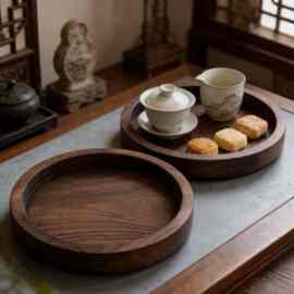 木制烛台装饰托盘圆形复古家居收纳盘餐桌中心装饰托盘家用托盘