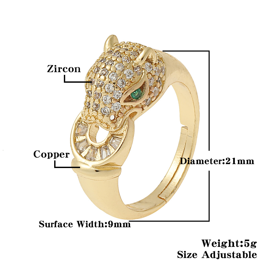 New Hip-hop Leopard Copper Micro-encrusted Zircon Open Ring Wholesale display picture 1