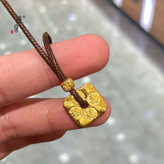 瑾言金店同款越南沙金福禄寿喜平安扣皮绳项链复古百搭送女友礼物
