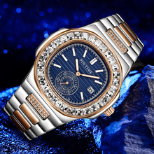 跨境瑞士品牌爆款手表男款时尚满钻两针半日历钢带石英表厂家直销