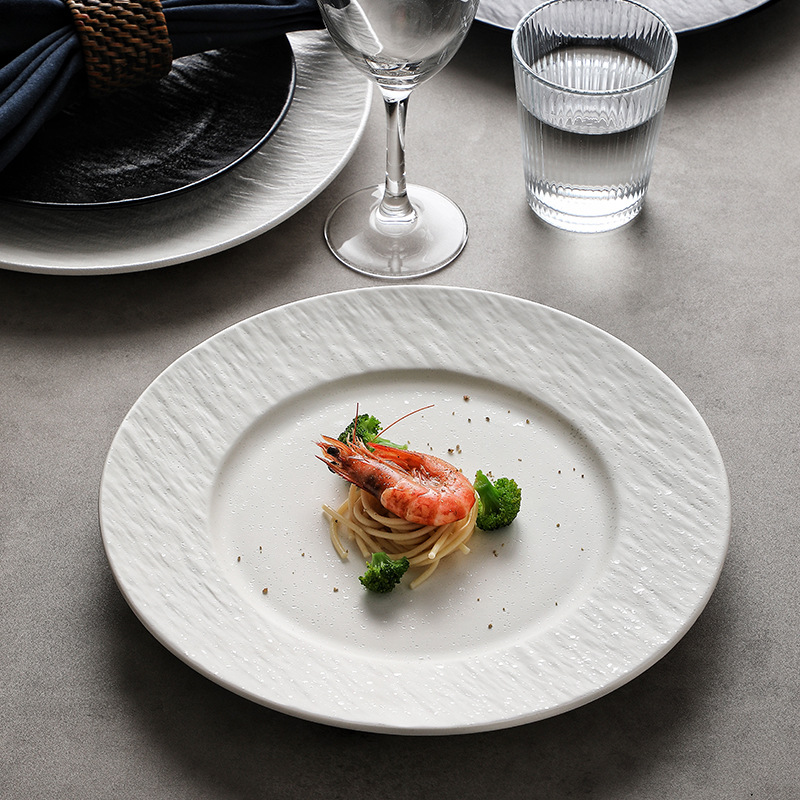 Patrón de piedra en relieve placa de cerámica simple hogar placa occidental de cerámica Placa de pasta hotel restaurante especial Placa de carne