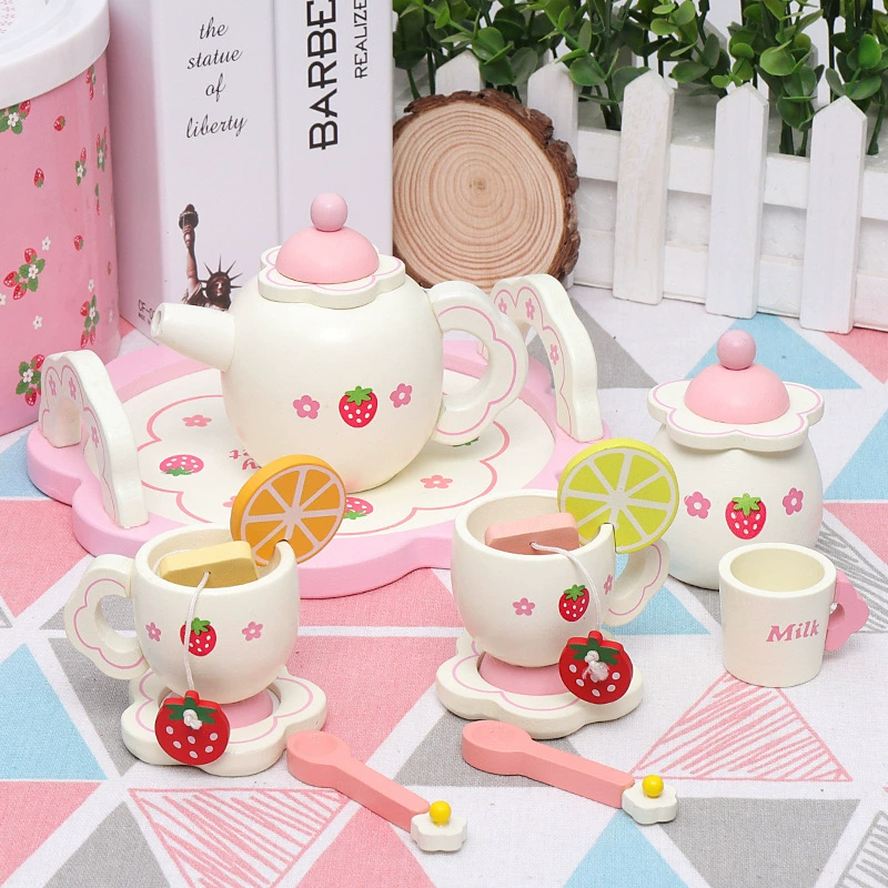 Children's realistic teapot, afternoon tea, tea cup, tea set, family wooden toy for boys
