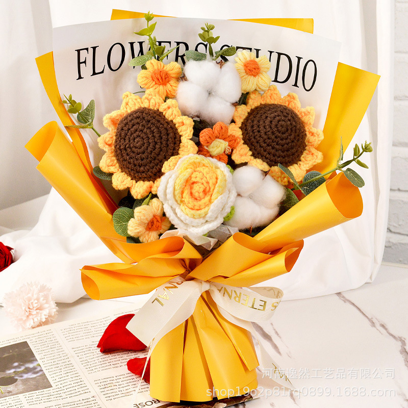 Flor de lana tejida a mano ramo de flores de girasoles flores de punto flor de simulación comercio exterior transfronterizo amazona