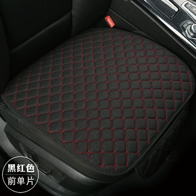 Three-Piece Linen Seat Cushion, Car Seat Cushion, One-Piece Drop Shipping, Universal for All Seasons, Single-Sheet Five-Seat Backrest, No Binding, Non-Slip (Universal seat cover) - black-and-red-front-row-leaflet-linen