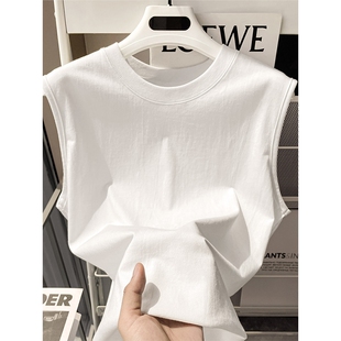 Heavy Weight Cotton Pure Color Inner Sleeveless T-Shirt Men's Summer Outer Vest Sports White Vest Men's Bottoming Top