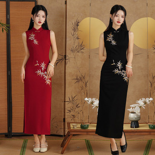 2025 Spring and Summer Roman Cotton Long Embroidered Cheongsam Slim Fit Daily Dress Girl Dress Women's Clothing