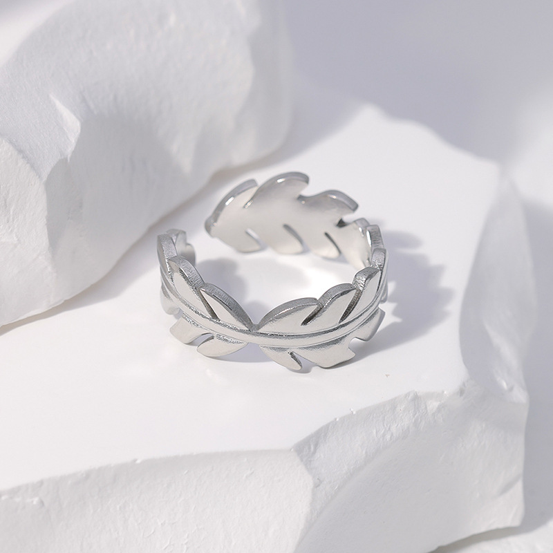 304 Stainless Steel Material Fashion Leaves Stainless Steel Plating Open Ring