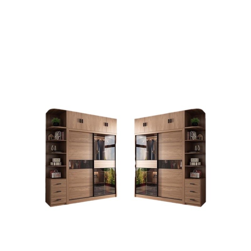 Moderno y simple armario de dormitorio doméstico tipo tablero nórdico puerta corredera armario de almacenamiento de puerta corredera de vidrio económico image 6