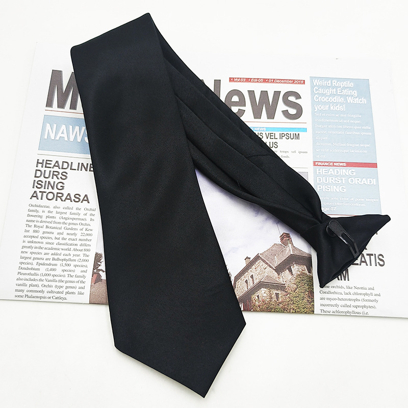 Botón negro de color sólido al contado del fabricante, sin nudos, traje formal transfronterizo europeo y americano, corbata de hombre, hebilla de avión