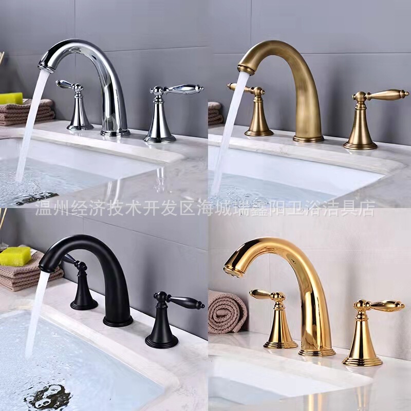 European-style three-hole 8-inch basin faucet cold and hot antique all-copper bathroom cabinet split three-piece Golden European-style