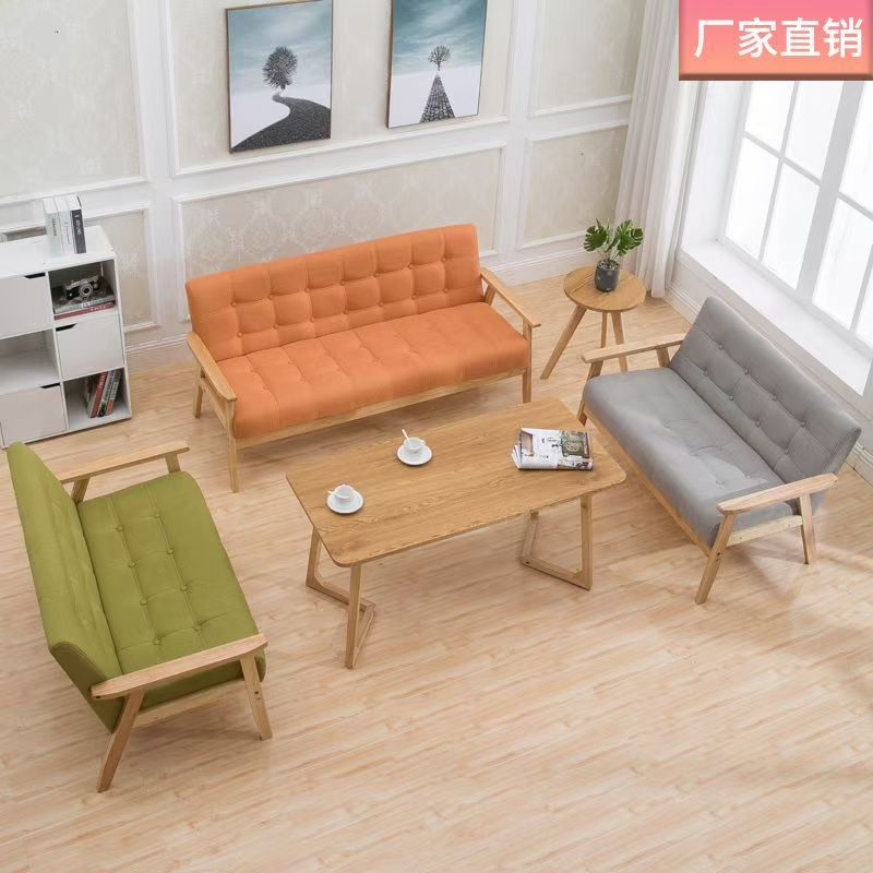 Café Sofá de recepción de negocios Negociación sala de estar Oficina Sofá de madera simple Sofá de oficina image 1