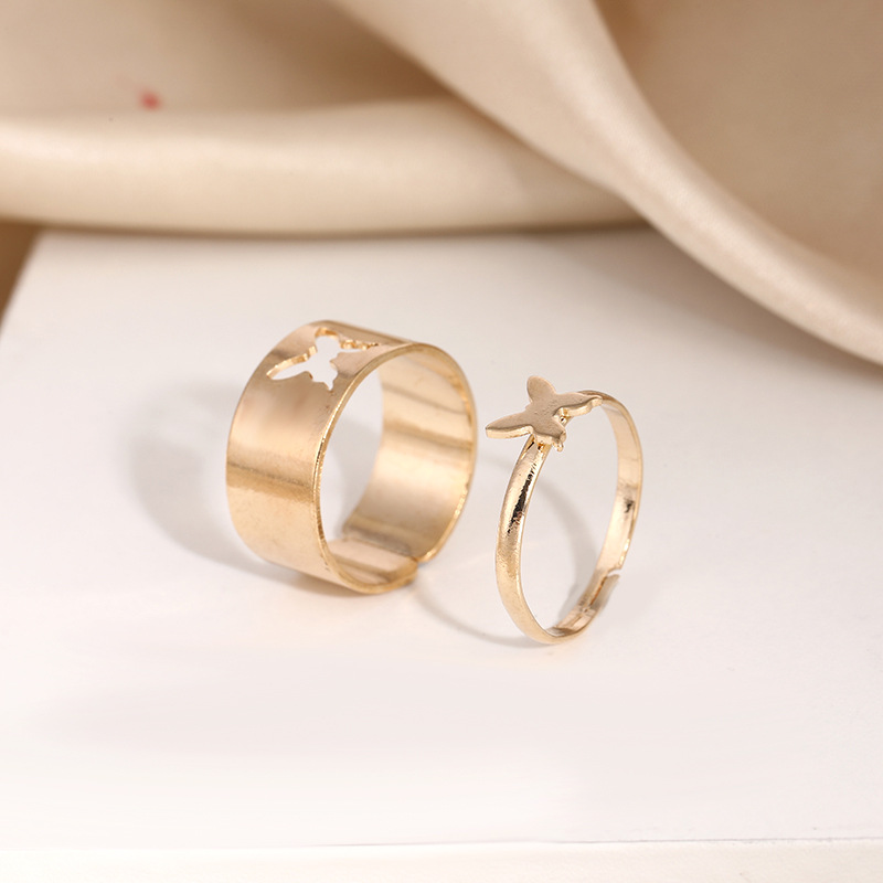 简约气质个性情侣对戒冷淡风时尚蝴蝶戒指小众合金指环电镀手饰品