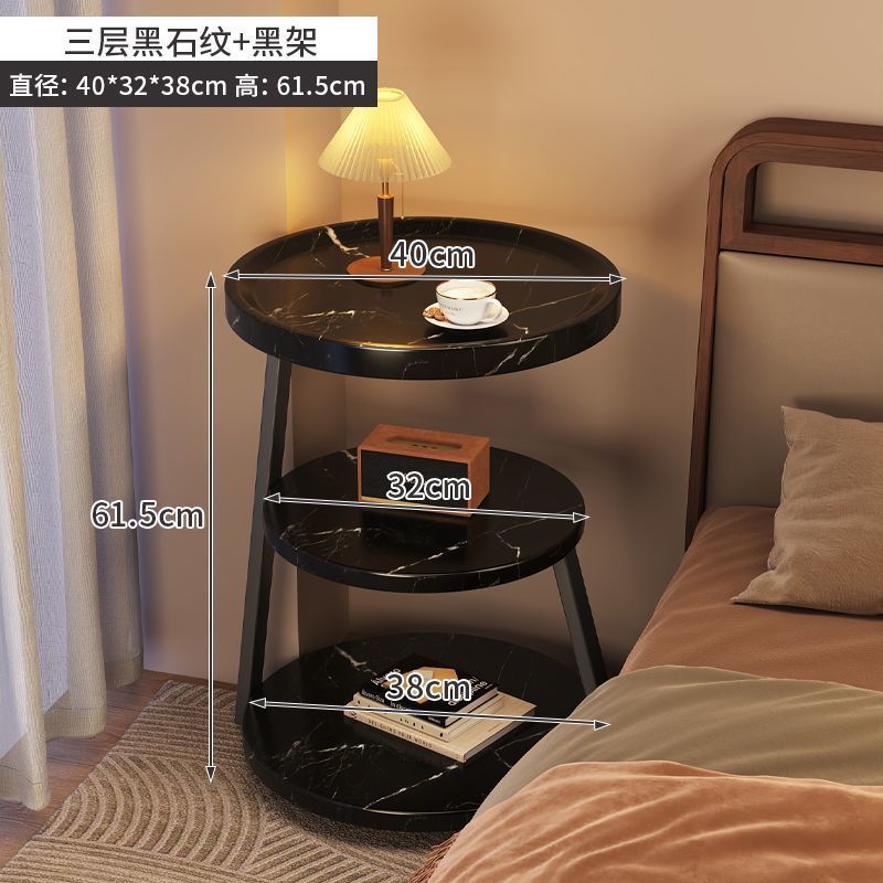 家庭用寝室用アイアンベッドサイドテーブル、小さな賃貸住宅用の小さなサイドテーブル、シンプルな収納ラックキャビネット、3層ウォールナットカラー|undefined