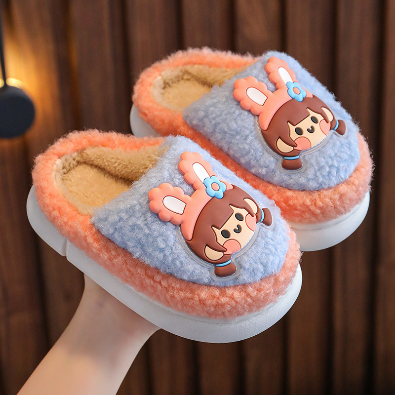 Niños bolsa de tacón de algodón zapatillas niños Otoño e Invierno interior casa antideslizante lindo bebé peludos zapatillas niños niñas