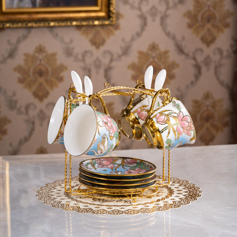 Juego de café de estilo europeo traje chapado en oro lado Flor taza de té casa té de la tarde vintage sala de estar decoración Comercio exterior Exportación
