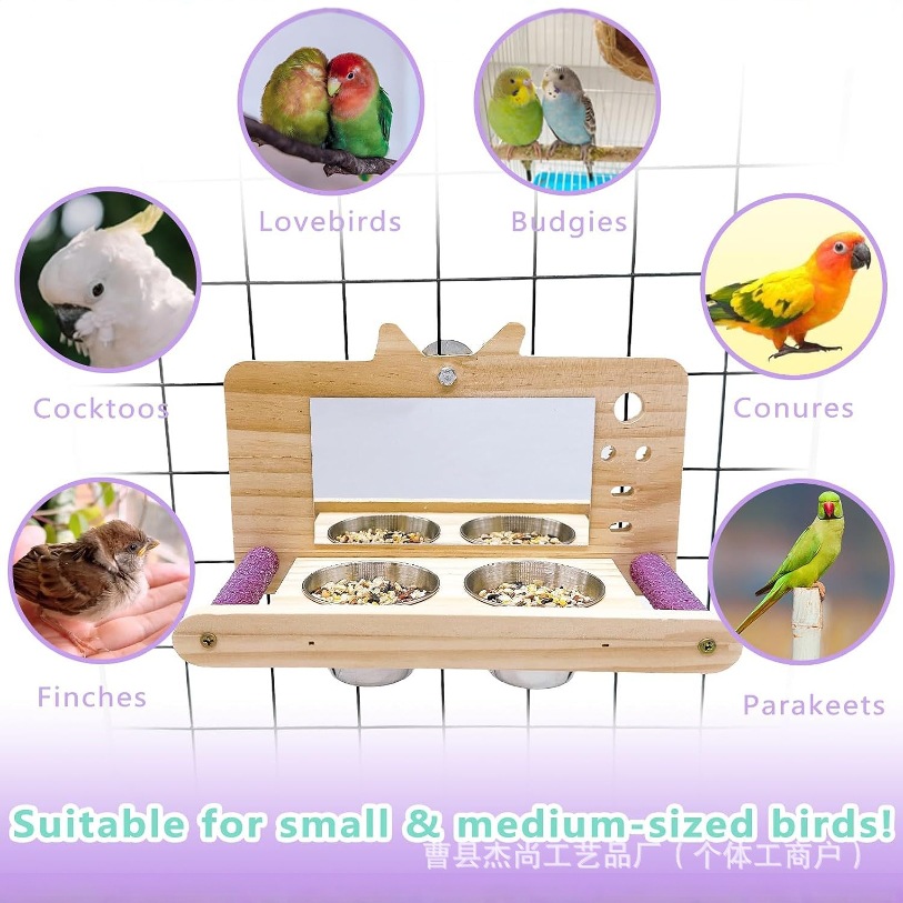 Wooden parrot cage food box station stand play cage accessories trimming nail feed box bird cage accessories feeder 4