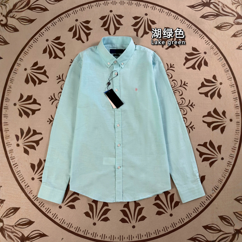 Rl Ralph Lauren Logo Linen Qr Code Scannable Couple's Embroidered Long-Sleeve Sun Protection Polo Shirt for Men and Women, Spring and Autumn Shirt for Women