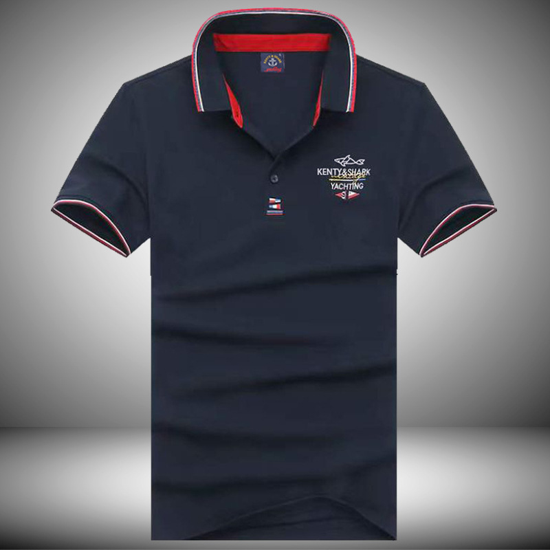 [PA] Kendi Shark Short Sleeve T-shirt Men's Lapel Embroidery Loose Men's Half Sleeve Cotton-Men's T-Tide T-shirt 5891