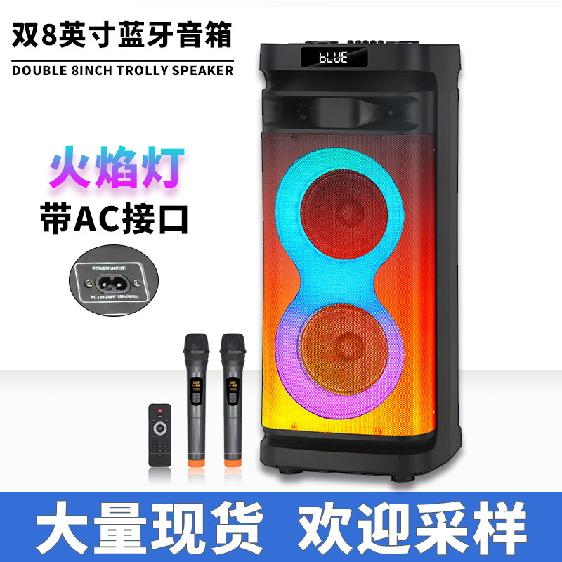 2025 New Model Bluetooth Speaker Dual 8inch with AC power, wireless microphone, flame light, subwoofer, Bluetooth speaker manufacturer