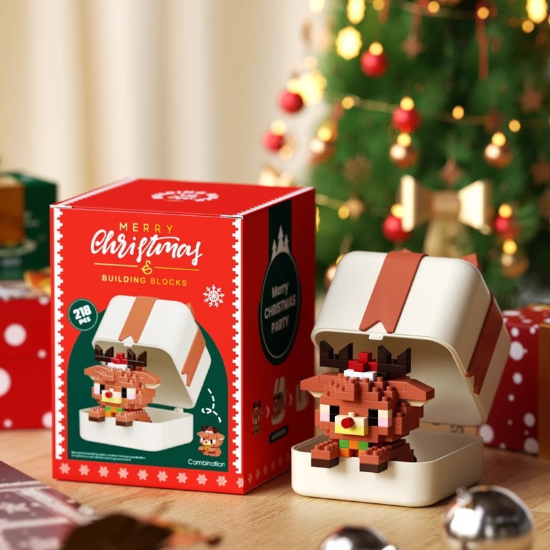 Árbol de Navidad transfronterizo tren viejo ensamblaje adornos de bloques de construcción juguetes de puzzle niños regalos de Navidad