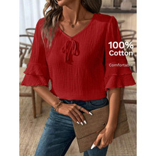 Z 31612 V-neck double ruffle women's top V ��˫���Ҷ��Ůʿ