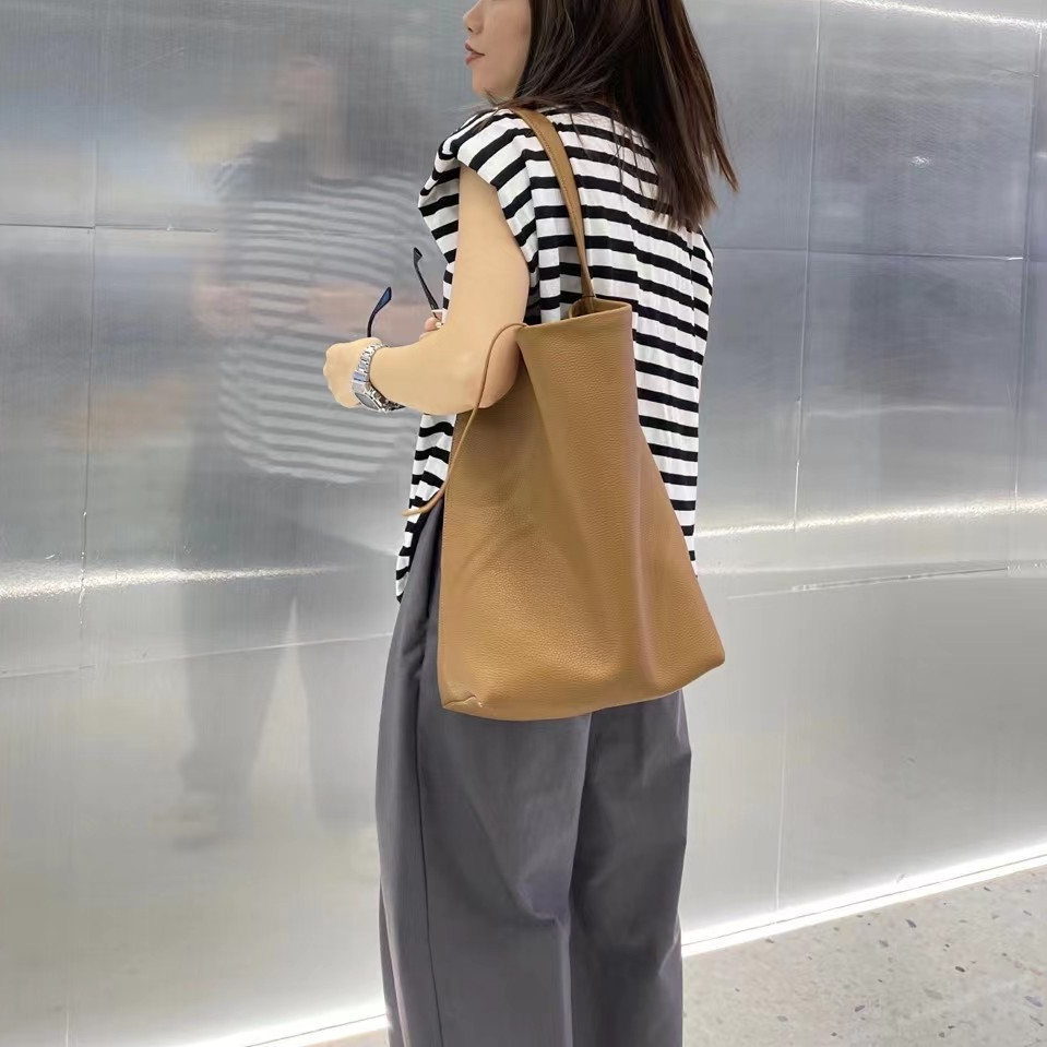 Women's Cowhide Leather Tote Bag, 2026 New Arrival, Single Shoulder Large Capacity Shopping Bag, Casual Lazy Style Shoulder Bag, Commuter Bag - Thumbnail 4
