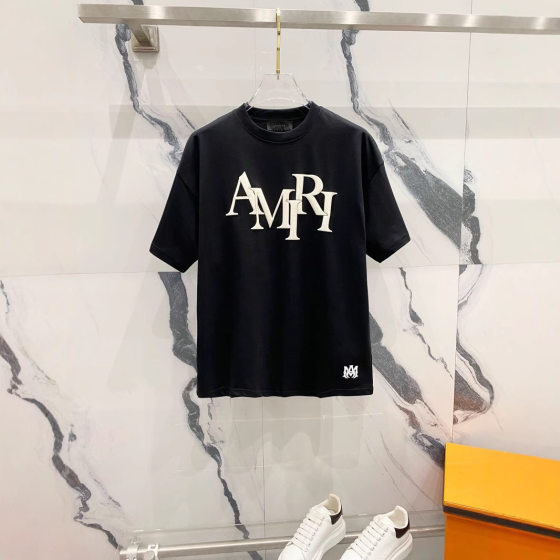 Spring and summer 2025 new A @ MI foam letter pattern crew neck pullover short sleeve men and women with a batch of hair