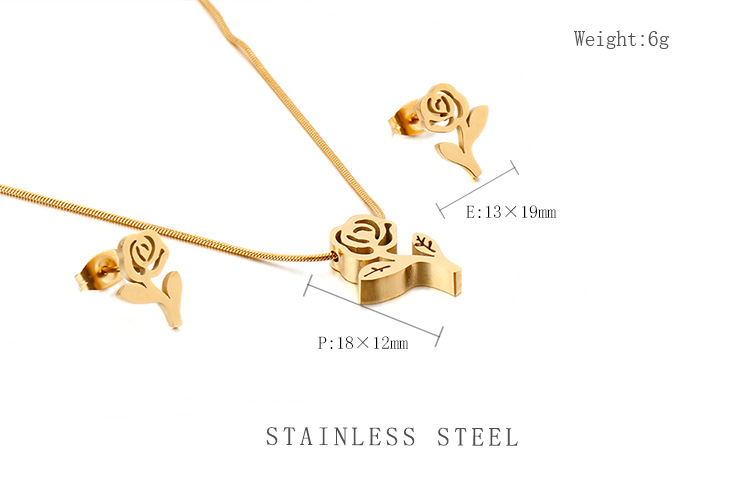 6g Weight PVD Coated Gold Plating Process 18K Gold Plated Plating Material No Inlaid Inlay Material Wedding, Travel Occasion 304 Stainless Steel Material Rose Pattern Women'S Gender Fashion Style Waterproof Non Tarnish Craft Gold, Silver Color PVD Coated 18K Gold Plated Flower Titanium Steel Fashion Waterproof Non Tarnish 无