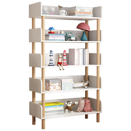 Bookshelf simple floor-standing solid wood legs multi-layer storage rack bedroom storage rack living room display rack household small bookcase
