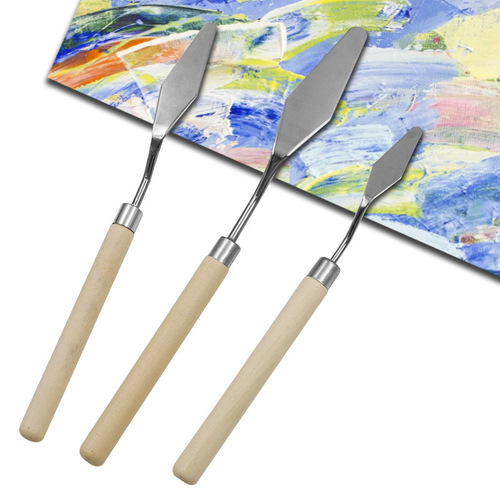 Stainless steel acrylic watercolor scraper, wooden handle painting color knife oil painting knife wholesale of student art supplies 