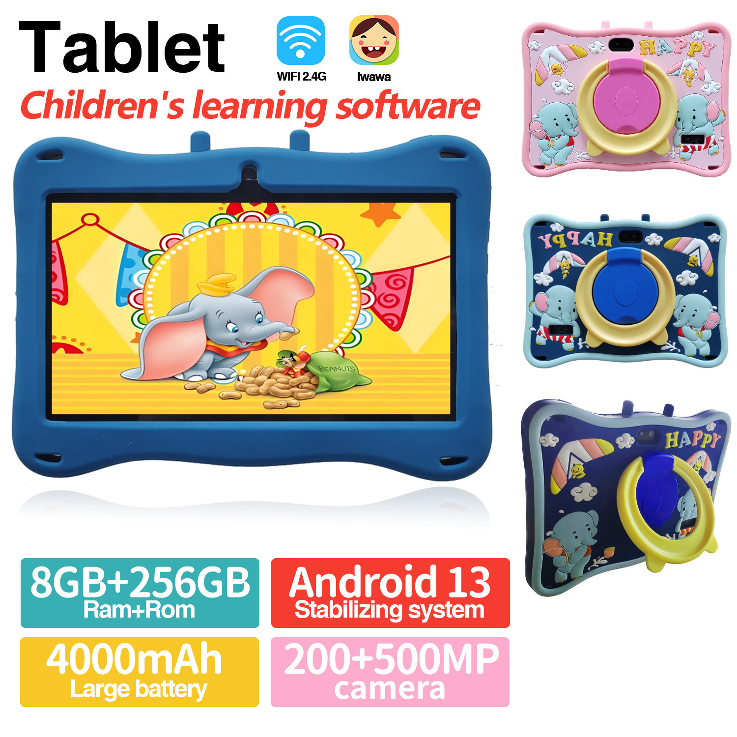 Children's Entertainment Dumbo Tablet Computer 7inch Android Wifi Multi-Functional Learning Device for Students