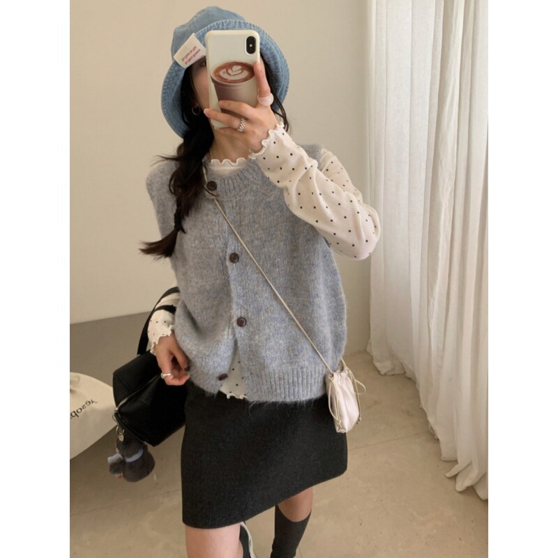 Musi Korean-style alpaca wool cardigan vest for women, casual multi-colored knitted vest, women's layered top M7377 Musi Korean-style alpaca wool cardigan vest for women, casual multi-colored knitted vest, women's layered top M7377