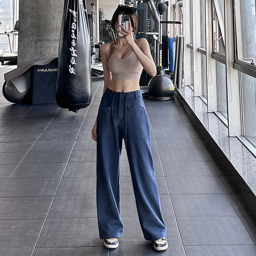 Cross-border straight drawstring wide-leg sports pants for women spring and autumn running quick-drying fitness pants loose casual pants slimming sweatpants