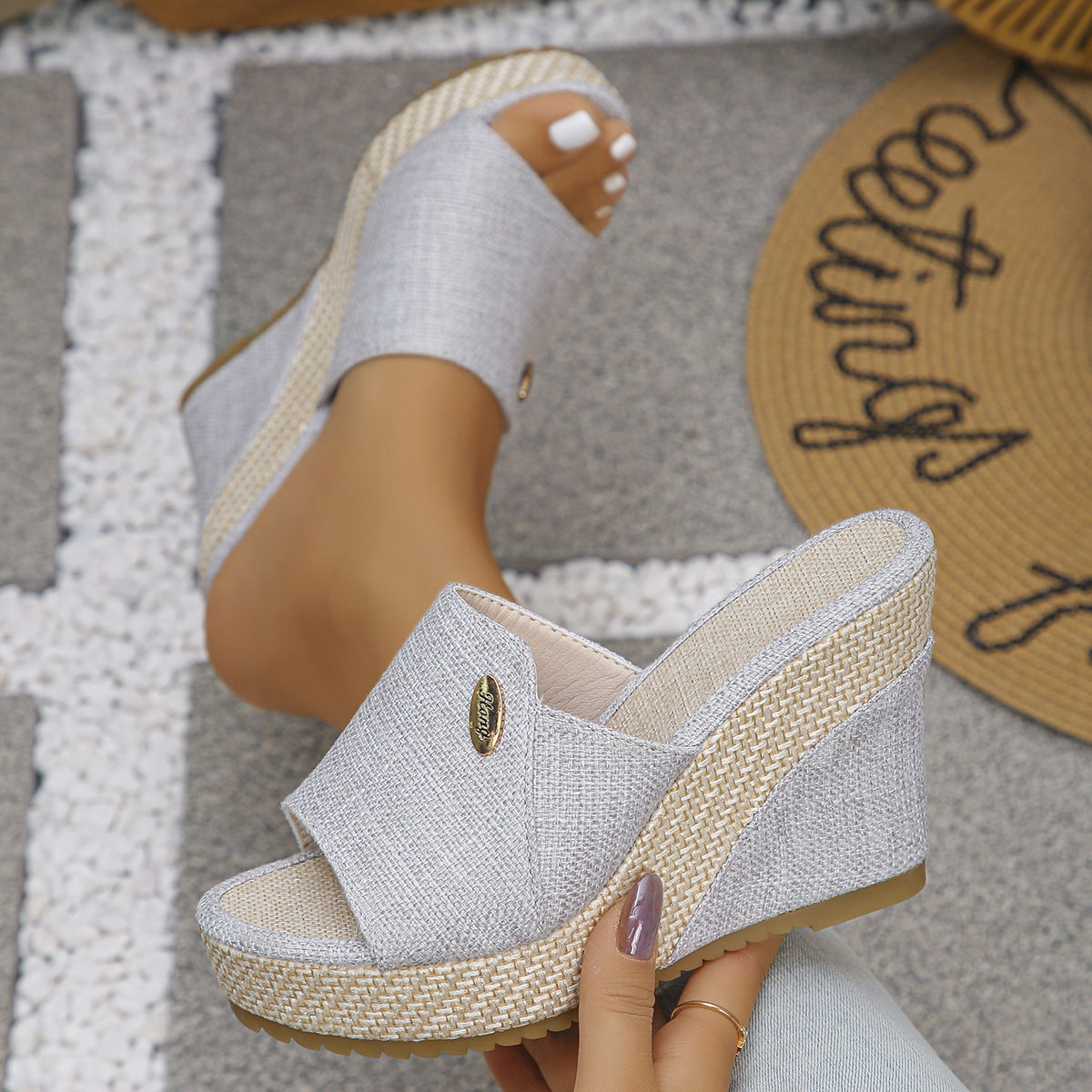 Women's Wedge Sandals Fabric Platform Plus Size European American Style Color Block Peep Toe_voghion.com