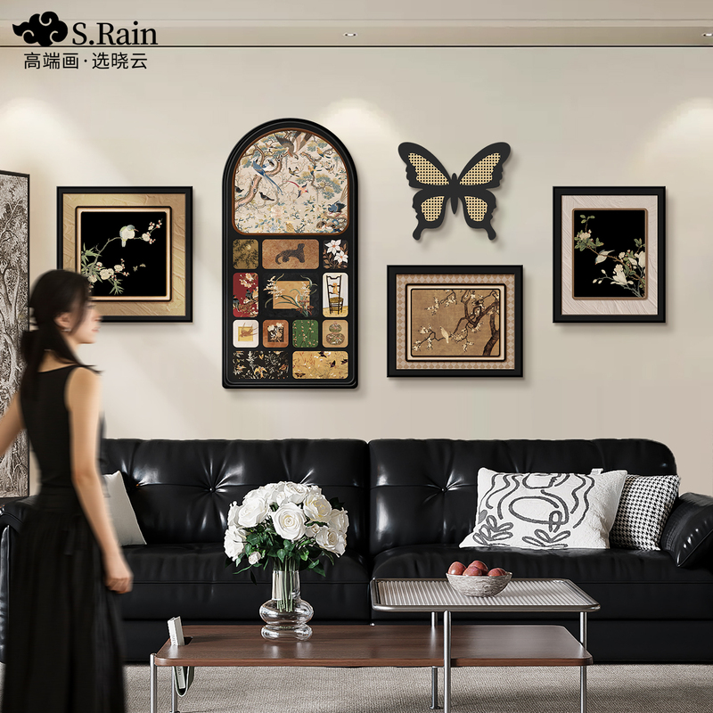 French-Style Mid-Century Living Room Decorative Painting Sofa Background Wall Hanging Painting High-End Niche Art Combination Mural Retro