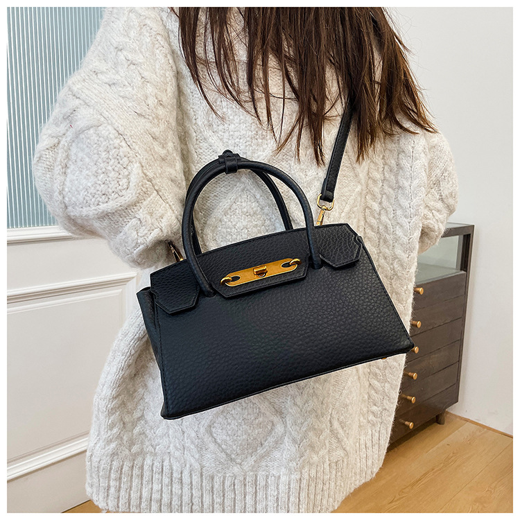 1687g Weight Lock Fashion Element Lock clasp Closure Type Single Shoulder Strap Strap Type Handbag Bags Type Casual, Street, Shopping Occasion Pu Leather Material Solid Color Pattern All Seasons Season Women's Gender Elegant, Classic Style Style Square Shape Medium Size Women's Medium Pu Leather Solid Color Elegant Classic Style Lock Square Lock Clasp Handbag 5