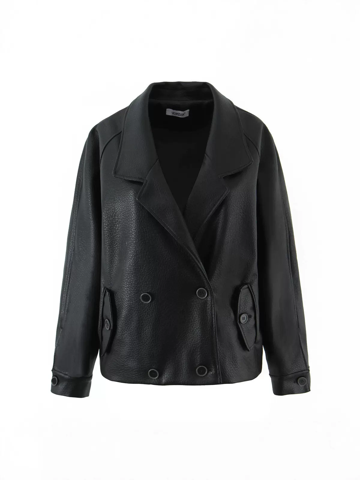 2025秋冬款美式复古大版男友风双排扣皮衣外套女翻领PU皮夹克上衣