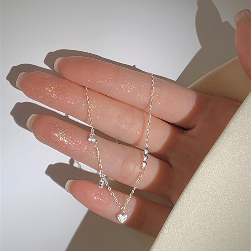 Sucré Forme De Cœur Argent Sterling Incruster Diamant Artificiel Bracelets display picture 1