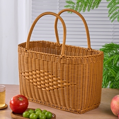 手提げかご藤編純手編み中国結花かご摘みピクニック家庭用果物野菜かご買い物かご