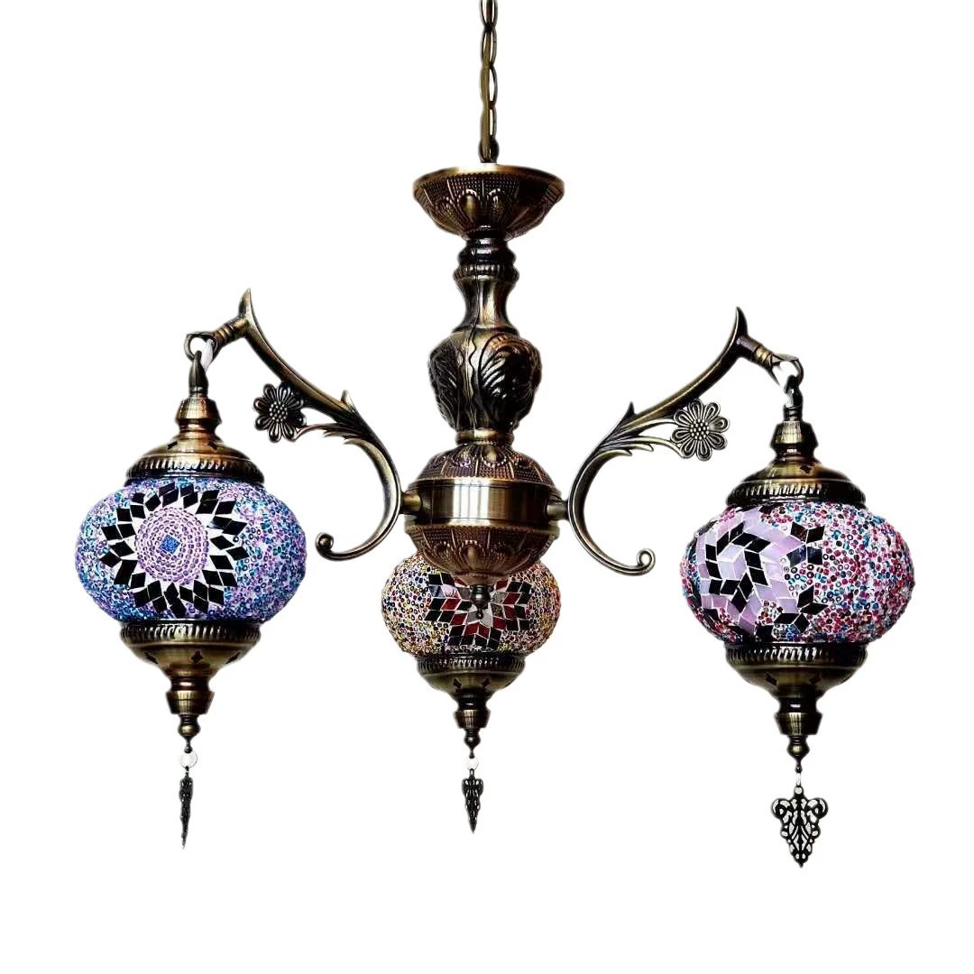 Мозаичная люстра в турецком стиле, handmade витраж, E27, Ø52–56 × 90 см