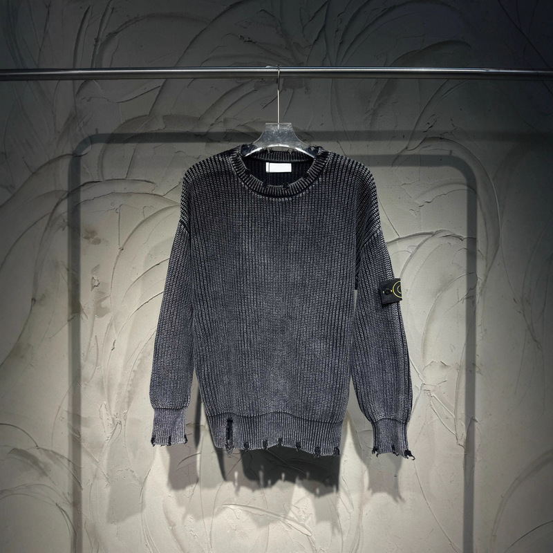 Cross-Border Trendy Brand 25Fw Autumn and Winter New High Version Heavy-Duty Washed and Distressed Cut Waffle Pullover Knitted Sweater