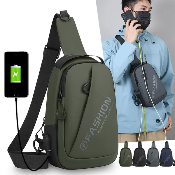 Fashion Letter Print Men's Chest Bag, Large Capacity Outdoor Sports Crossbody Bag, Multi-Layer Versatile Commuter Travel Shoulder Bag Trendy