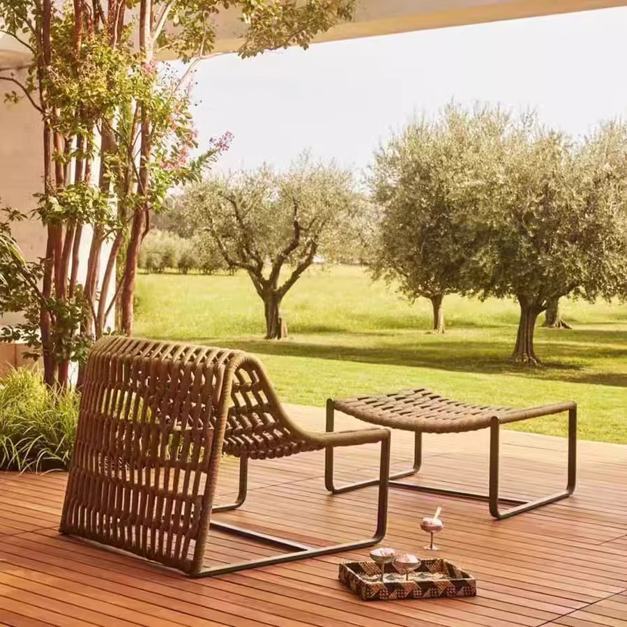 Outdoor Designer Rope Sofa Courtyard Balcony Rattan Chair Single Person Homestay Hotel Garden Terrace Leisure Lazy Chair