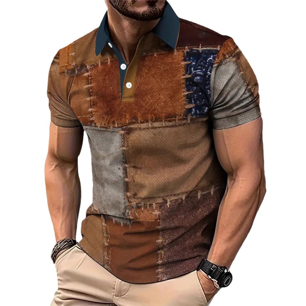 Camisa polo de solapa con botones de manga corta para hombre europeo y americano de Amazon Camisa de moda callejera con estampado digital 3D MB13